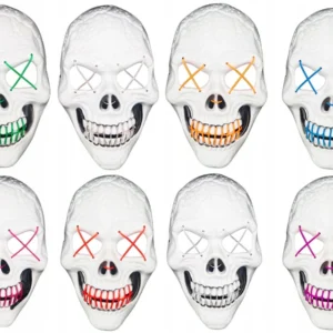 Maska LED na twarz Maska czaszka halloween plastik kościotrup biały