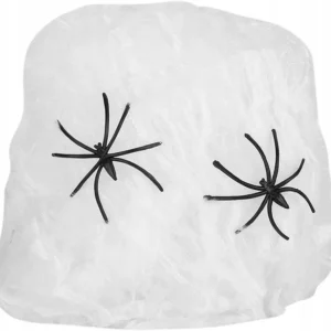 Sztuczna pajęczyna biała z pająkami halloween dekoracja rozciągliwa
