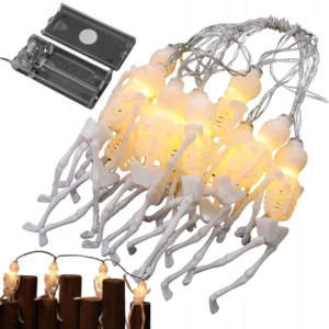 ŁAŃCUCH ŚWIETLNY GIRLANDA LED HALLOWEEN SZKIELET 2m 10 SZKIELETÓW WISZĄCA