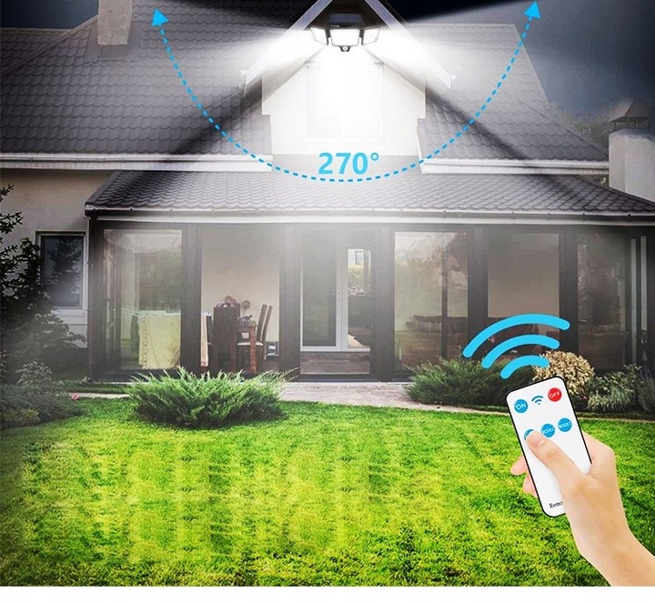 LAMPA SOLARNA LED Z 3 GŁOWICAMI OGRODOWA ZEWNĘTRZNA CZUJNIK RUCHU PILOT - obrazek 4