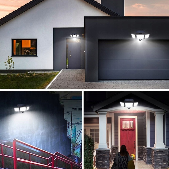 LAMPA SOLARNA LED Z 3 GŁOWICAMI OGRODOWA ZEWNĘTRZNA CZUJNIK RUCHU PILOT - obrazek 2